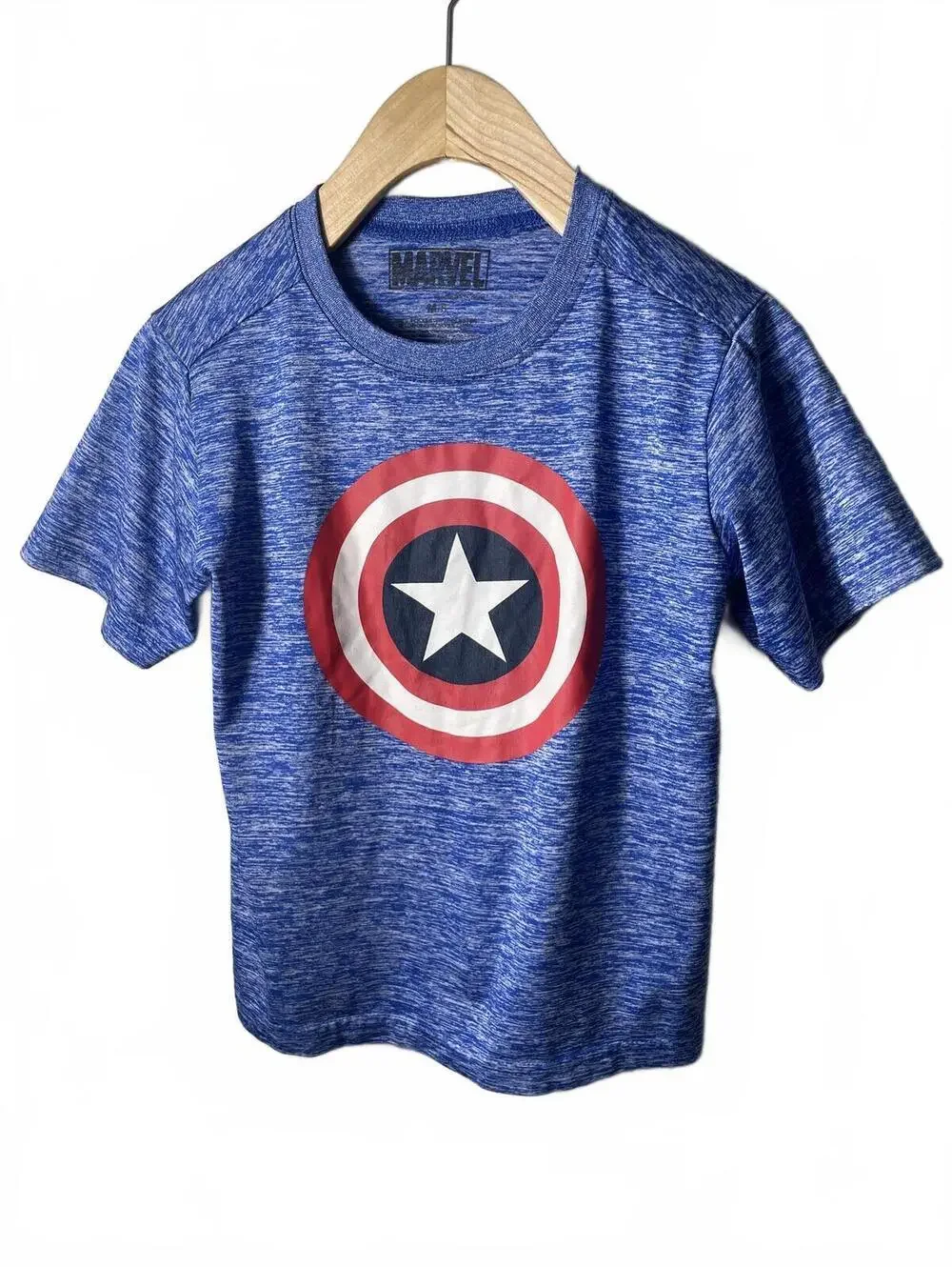 Marvel Captain America Graphic Tee Shirt Boys Blue Size 6 Red Athletic Summer